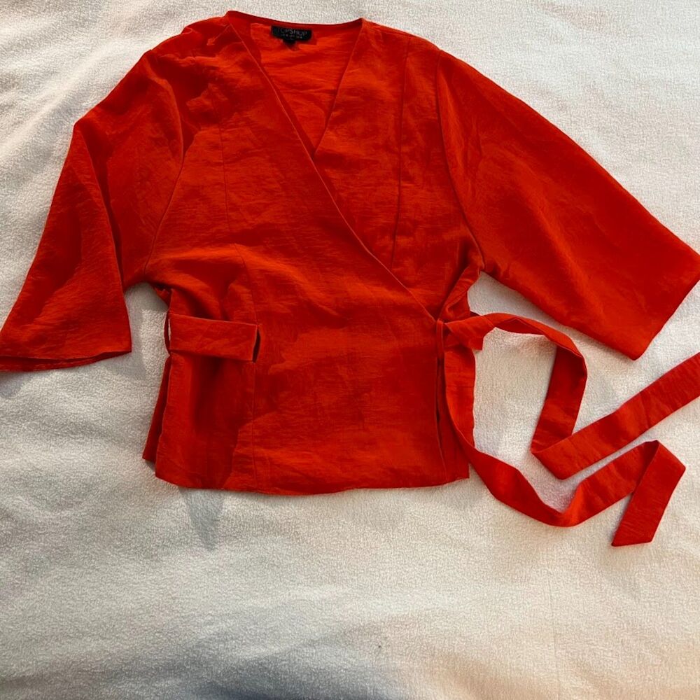 Top Shop Red Tie Wrap Blouse Long Sleeved, Size 6